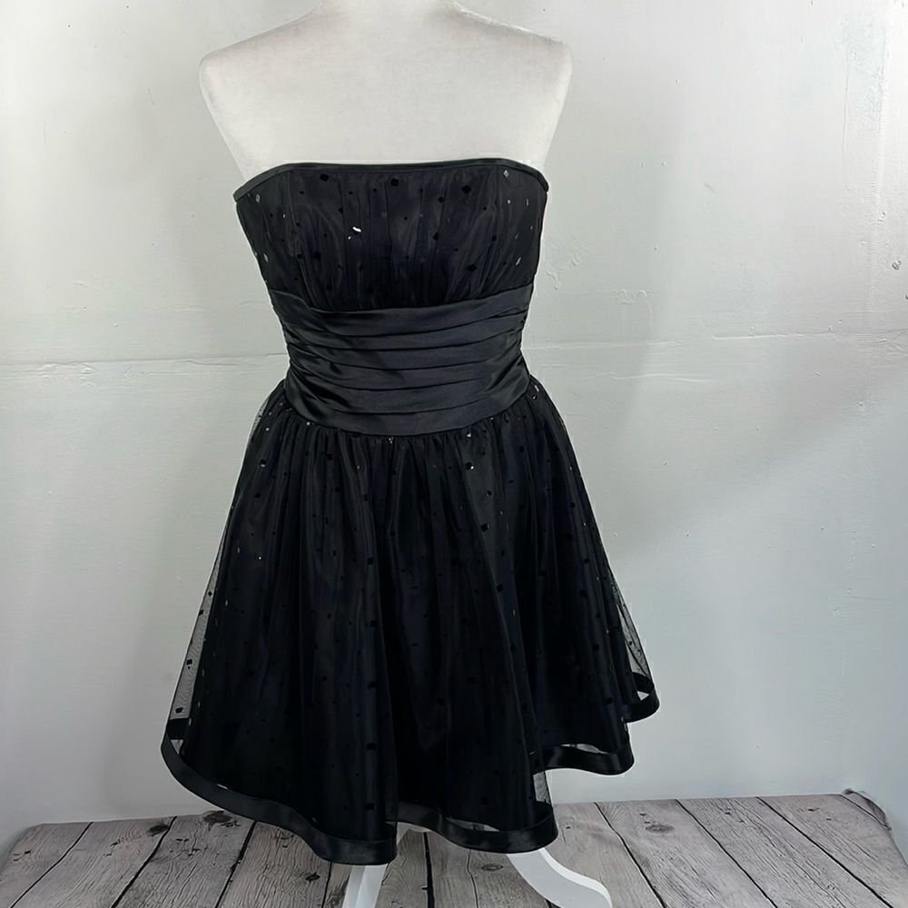 Jessica McClintock For Gunne Sax Black Strapless Netted Embellished Dress 3